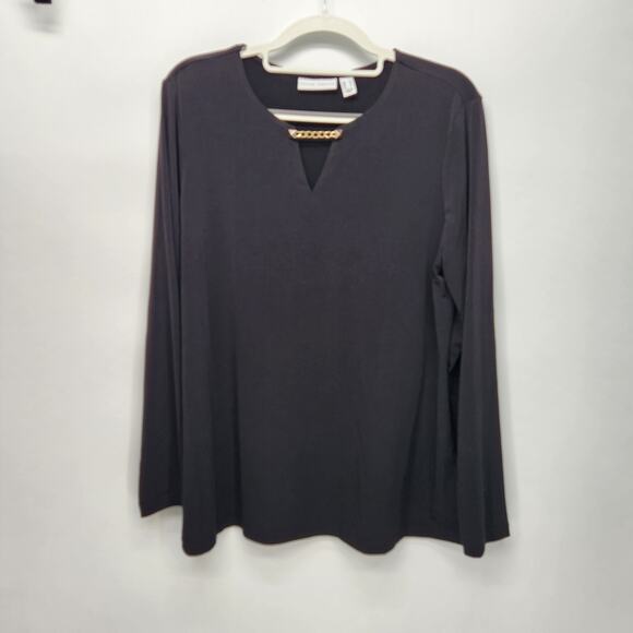 Susan Graver Black Liquid Knit Gold Chain Stretchy Classic Blouse Women's M - Picture 1 of 8